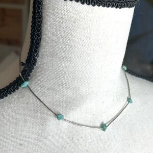 Silver Turquoise Nugget Necklace Petite Beads Vintage 15"